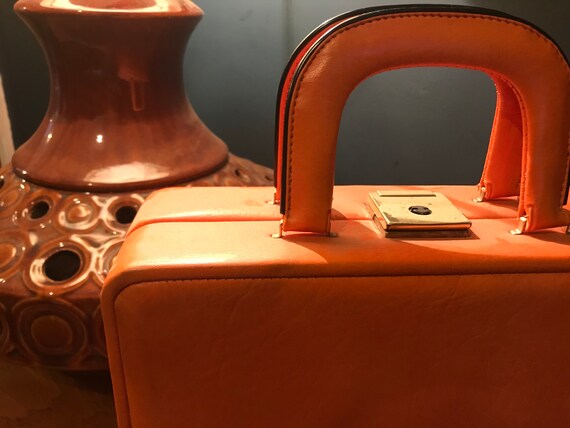 1960s Orange Vintage Vanity Cosmetics Case or Hand
