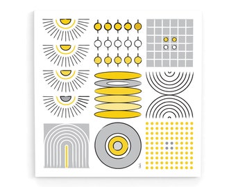 Modern abstract wall art print, Mid century modern, Geometric art print, Yellow and gray wall decor, Square poster, Graphic art wall decor