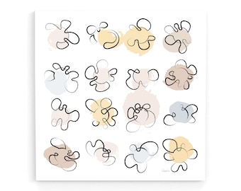 モダンな抽象的な壁アートプリント、流行のボヘミアン壁装飾、ニュートラルカラーのアートワーク、抽象的な花のポスター、モダンな家の装飾、正方形のアートプリント