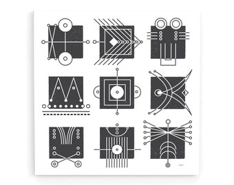 モダンな抽象画の壁アートプリント、ラインアートの白黒ポスター、スクエアアートプリント、トレンディなボヘミアン風の壁装飾、モダンな室内装飾、グラフィックデザイン