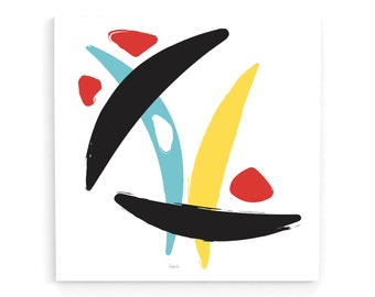 モダンな抽象的な壁アートプリント、家族の絆、有機的な形のポスター、黄色、青、黒、正方形のアートプリント、グラフィックアートの壁装飾、ボヘミアン