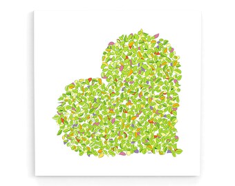 バレンタイン ウォール アート プリント、ハート ポスター、愛と友情、スクエア アート プリント、自然の壁飾り、モダンな家の装飾、緑の葉