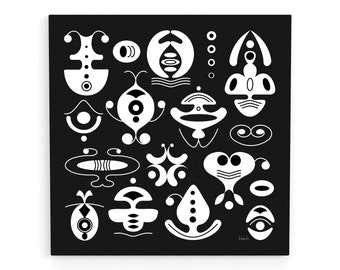 モダンな幾何学的な壁アートプリント、流行の白黒抽象ポスター、モダンな家の装飾、有機的な形状の壁の装飾、ボヘミアンスクエアアートワーク