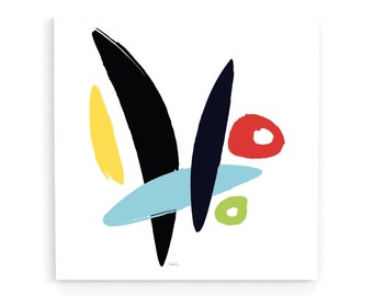 モダンな抽象的な壁アートプリント、一緒に飛ぶ、有機的な形のポスター、黄色と青、正方形のアートプリント、グラフィックアートの壁装飾、ボヘミアンアートワーク