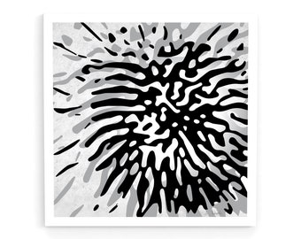 モダンな壁アートプリント、抽象的な夜の庭のポスター、白黒のアートワーク、トレンディなボヘミアンの壁の装飾、正方形のアートプリント、モダンな家の装飾