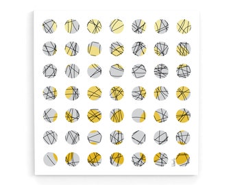 モダンな抽象的な壁アートプリント、黄色とグレーのポスター、ラインアートプリント、スクエアアートプリント、ミニマリストの壁装飾、モダンな家の装飾