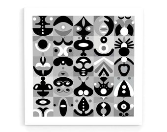 モダンな幾何学的な壁アートプリント、流行の白黒抽象ポスター、モダンな家の装飾、グラフィックアートの壁の装飾、正方形のアートプリント