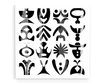 モダンな幾何学的な壁アートプリント、流行の白黒抽象ポスター、モダンな家の装飾、有機的な形状の壁の装飾、ボヘミアンスクエアアートワーク