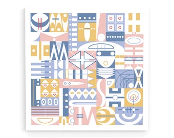 モダンな抽象的な壁アートプリント、トレンディな幾何学的なポスター、黄色とピンクのアートワーク、モダンな家の装飾、ボヘミアンの壁の装飾、正方形のアートプリント