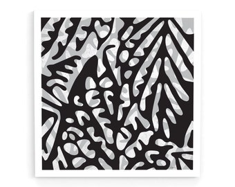 モダンな壁アートプリント、抽象的な夜の庭のポスター、白黒のアートワーク、トレンディなボヘミアンの壁の装飾、正方形のアートプリント、モダンな家の装飾