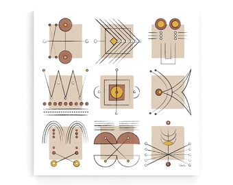 モダンな抽象的な壁アートプリント、ラインアートのニュートラルカラーポスター、スクエアアートプリント、トレンディなボヘミアン壁装飾、モダンな家の装飾、グラフィックデザイン