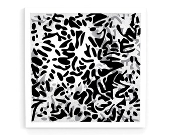 モダンな壁アートプリント、抽象的な夜の庭のポスター、白黒のアートワーク、トレンディなボヘミアン風の壁装飾、正方形のアートプリント、モダンな家の装飾