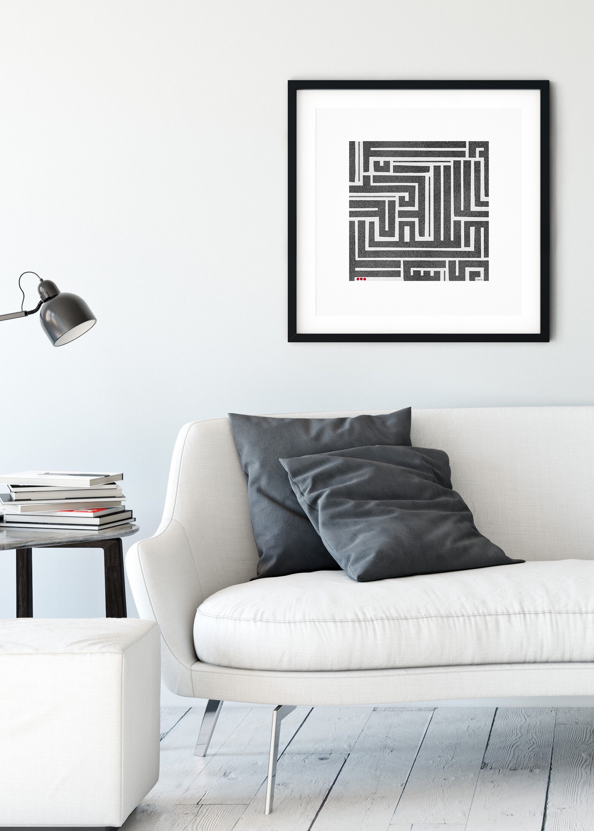 Modern Abstract Wall Art Print, Black and White Maze, Trendy Geometric ...