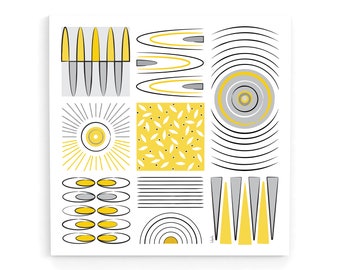 Modern abstract wall art print, Mid century modern, Geometric art print, Yellow and gray wall decor, Square poster, Graphic art wall decor