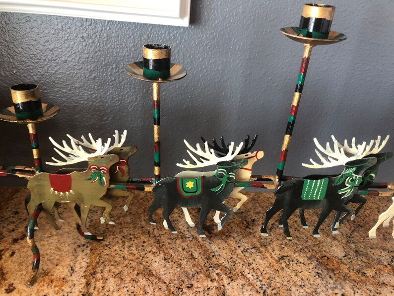 Christmas Cast Iron Americana Santa and Reindeer Candle Holder Etsy