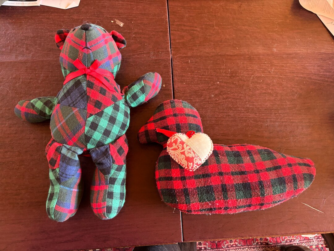 Teddy Bear Vintage Plaid With Red Bow and Wool Tartan Duck - Etsy