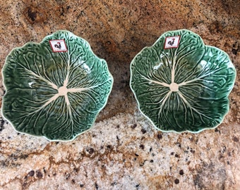 Bordallo Pinheiro Vintage Collectible 7” green cabbage coupe bowl pair Easter