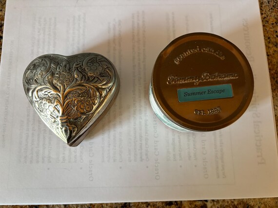 Valentine NWOT Pottery Barn heart wooden silver top trinket box Tommy Bahama candle