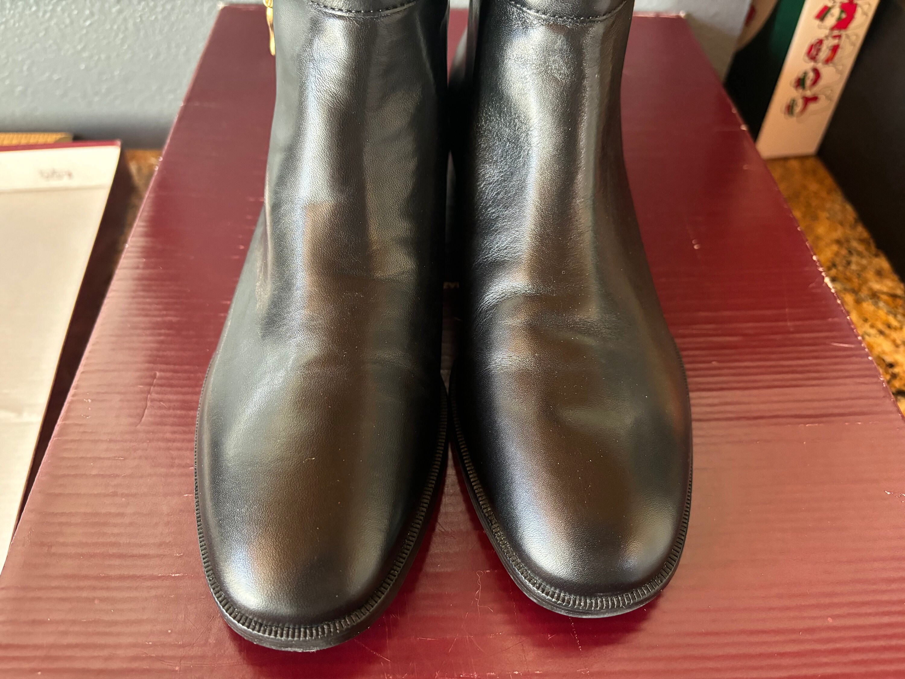 Bottes Genouillères Etienne Aigner – Cuir Noir – Pointure 6M US – Talon Bas – Occasion Très Propres