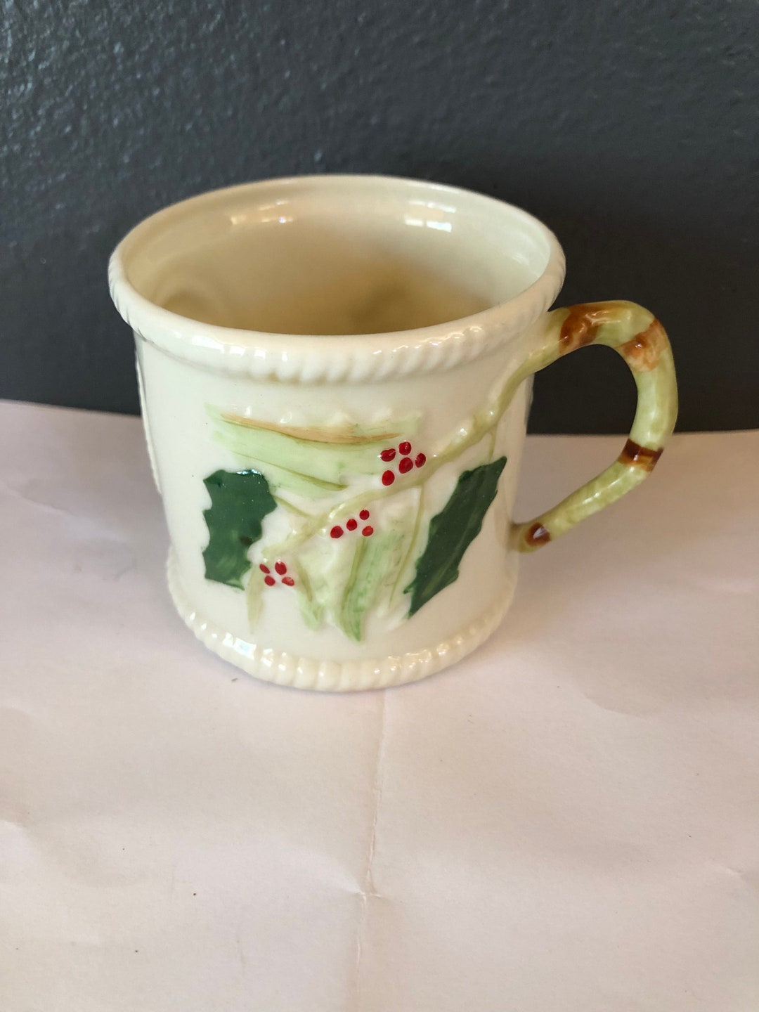 Christmas Belleek Vintage Irish China Santa Holly Berry Mug Etsy
