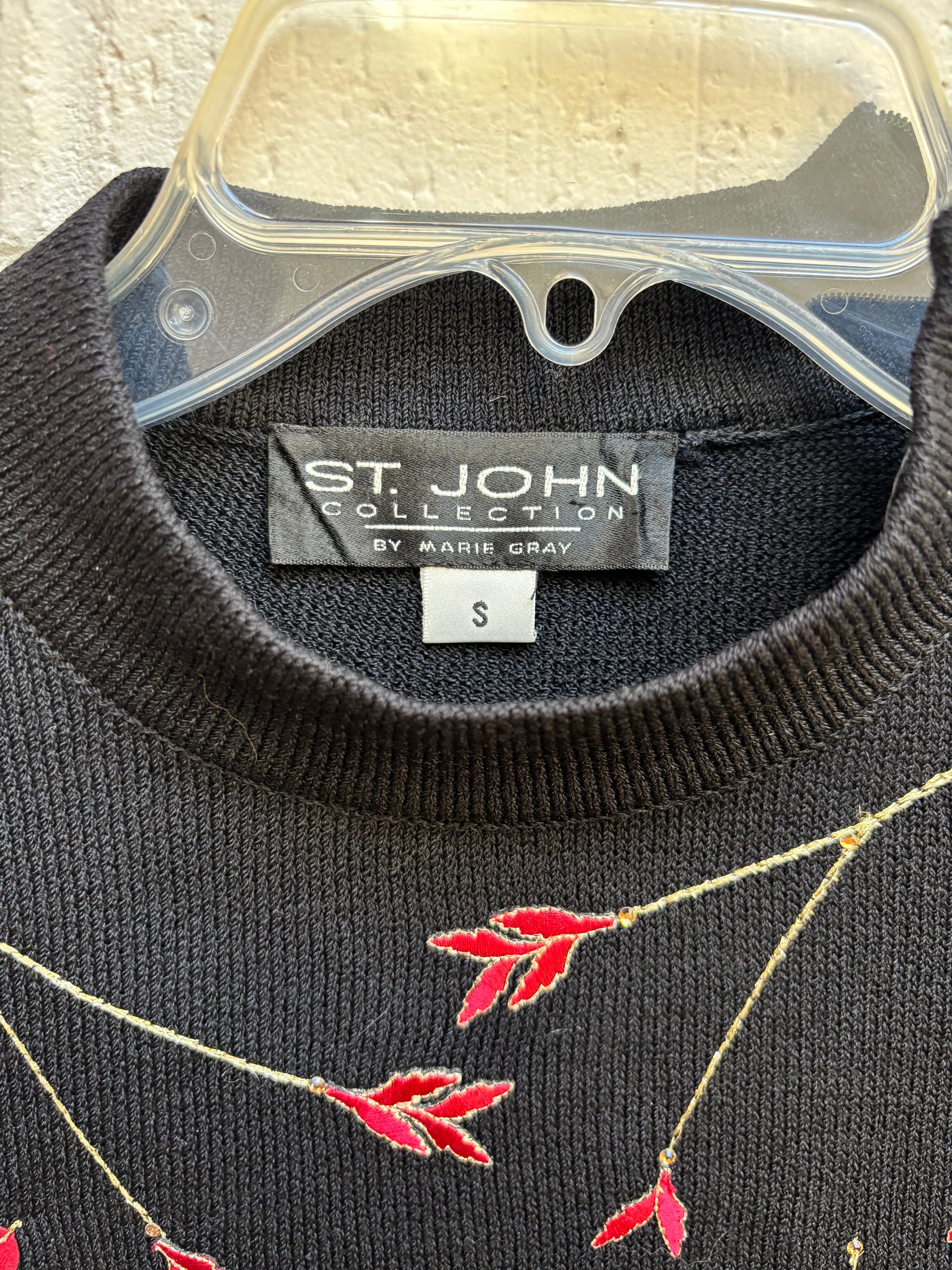 タグ付90s MARIE GRAY St.Johnニットジャケット スパンコール St John Collection Marie Gray Vintage Black Dragonfly Sweater With