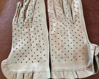 Title Option 1: Vintage 1950s Gray Perforated Leather Day Gloves Size 6 Unlined