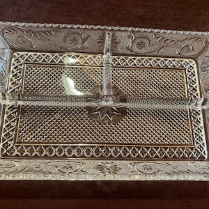 Antique Duncan Miller Clear Pressed Glass Rectangular 3-Section Serving Dish 1930s