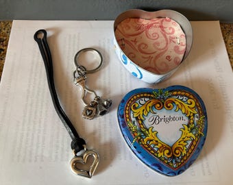 Brighton preowned vintage silver plate heart keychain leather strap heart