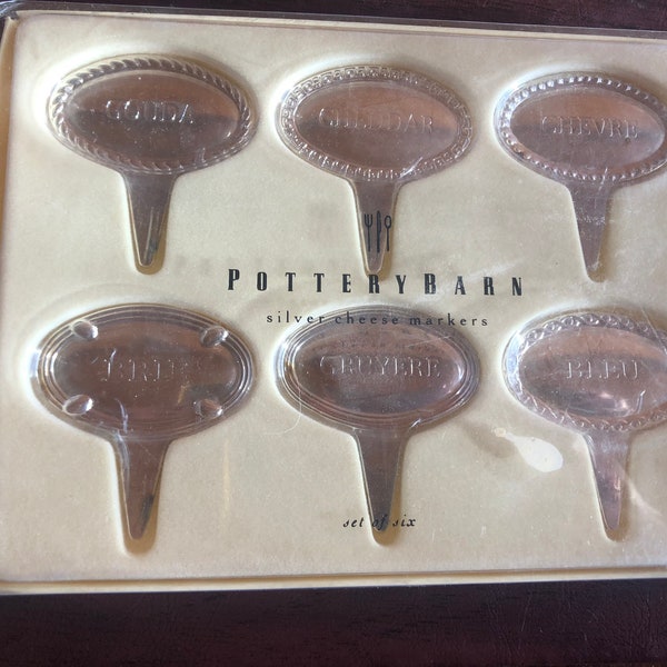 Pottery Barn NWT silver cheese markers. Set of 6