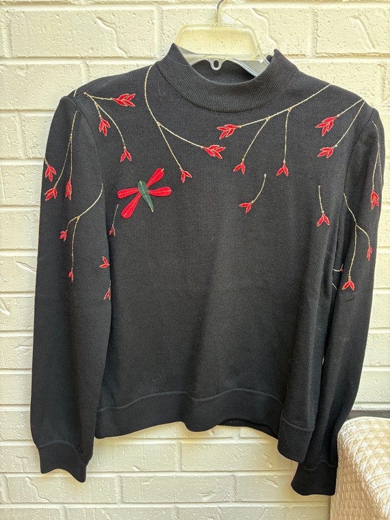 St John Collection Marie Gray Vintage Black Dragonfly Sweater With