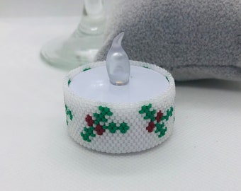 Holly Sprigs Seed bead Candle Wrap