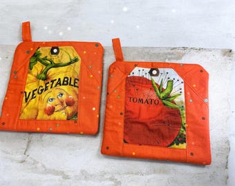 Handmade vegetable quilted Potholders set of 2
