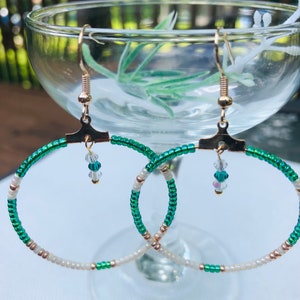 Handmade Emerald Green beaded Earring hoops