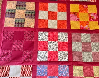 Machine Pieced Quilt Top: Cotton Fabrics 47” x 63” nine patch with sashing