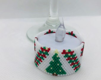 Christmas Tree Pointsettas Seed bead Candle Wrap