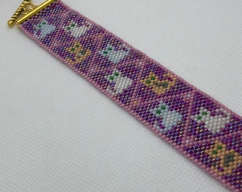 Seed bead Peyote stitched “kitten de lux” print Bracelet