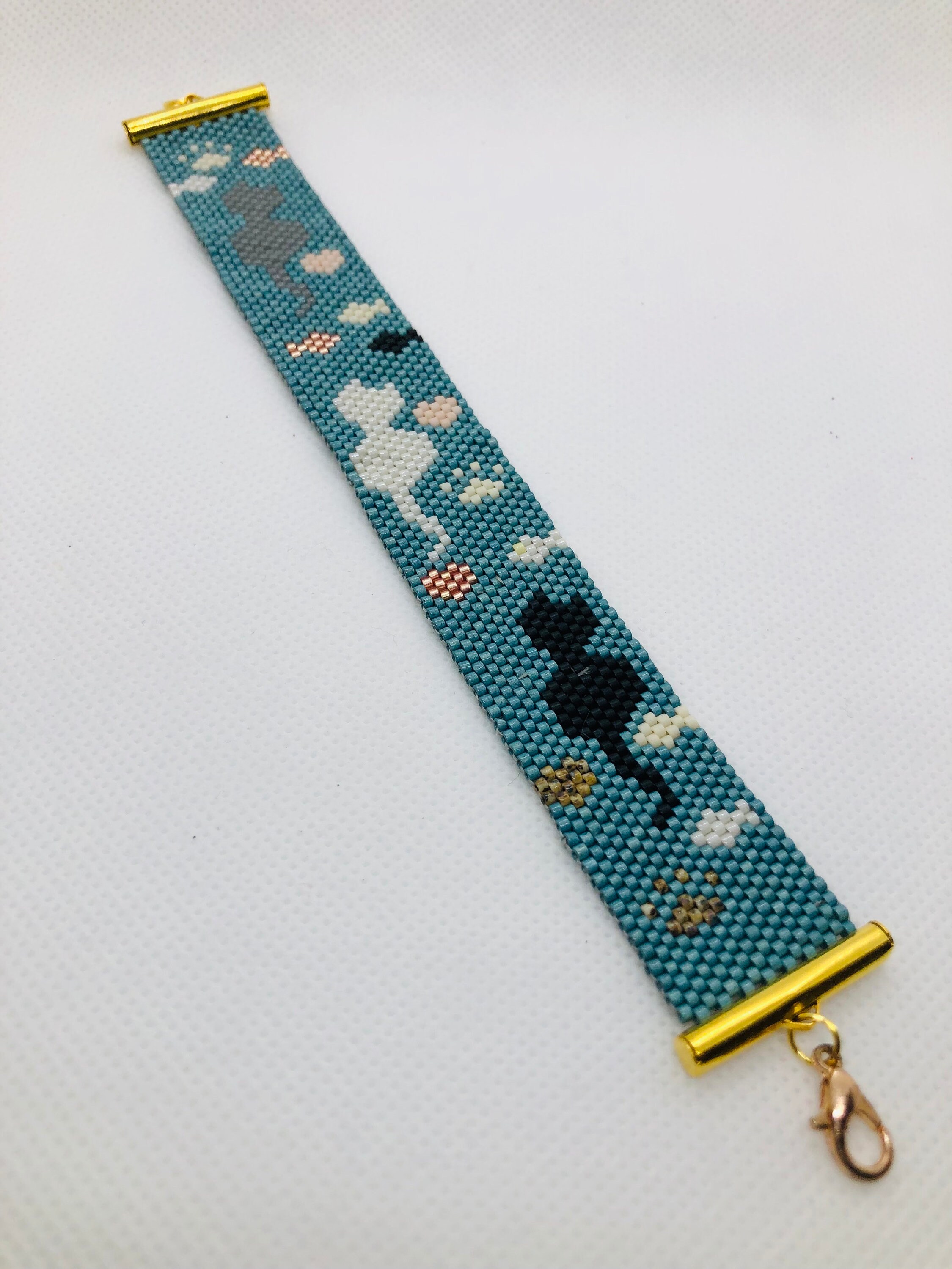 Seed Bead Peyote Stitched Cats Print Bracelet - Etsy Denmark
