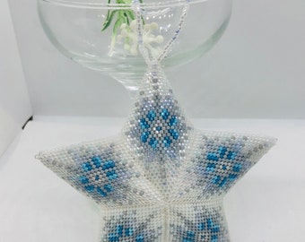 Snowflake Christmas Handmade Seed bead star ornament with hanger