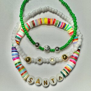 3 pc set beaded Elastic Christmas stretchy Bracelets
