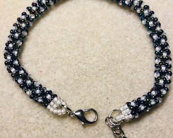 Blue/white Seed bead chenille   Stitch Bracelet