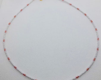 Seed bead white and Pink accent Necklace