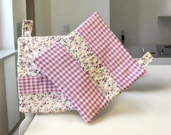 Handmade reversible purple quilted Potholders set of 2
