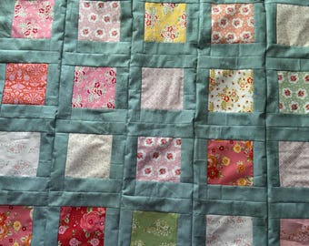 Machine Pieced Quilt Top: Cotton Fabrics 36” x 38” Country patchwork