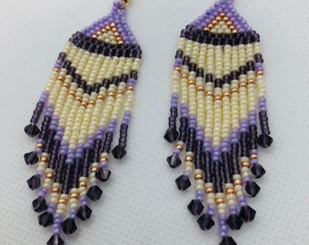 Seed bead Purple Western Fringe Dangle earrings