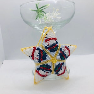 Snowman Christmas Handmade Seed bead star ornament with hanger