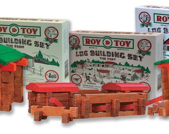 Roy Toy Original Log Building Sets, Camp, Farm, and Fort, Made in the USA, ages 3 & UP