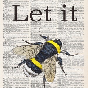 May include: A vintage dictionary page with a black and yellow bumblebee illustration. The word "Let" is highlighted in large, bold letters. The page contains definitions for words related to the stomach and digestive system.