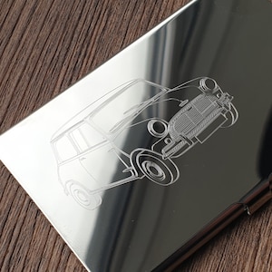 パーソナライズされたオースティン ミニ クーパー モーター カー スチール ビジネス クレジットカード ホルダー - ヴィンテージ ラリー セールス カー 愛好家 プロモーション マーケティング