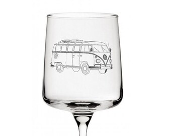 Blue Camper Van Wine Glass
