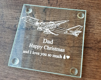 Personalised Boeing 747 Square Glass Table Coaster - Presentation Boxed - Superb Aviation Gift for a Pilot Air Traffic Controller Stewardess